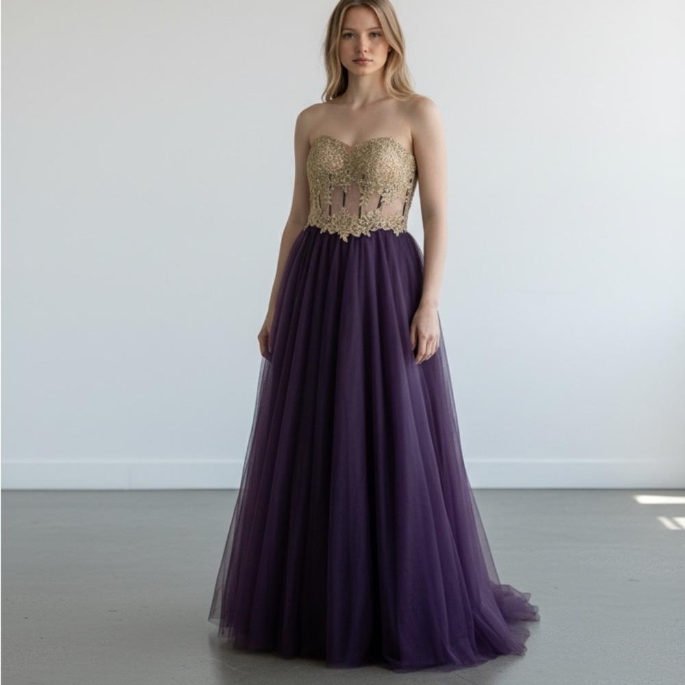 Blondie Nites eggplant Purple Evening Prom Gown